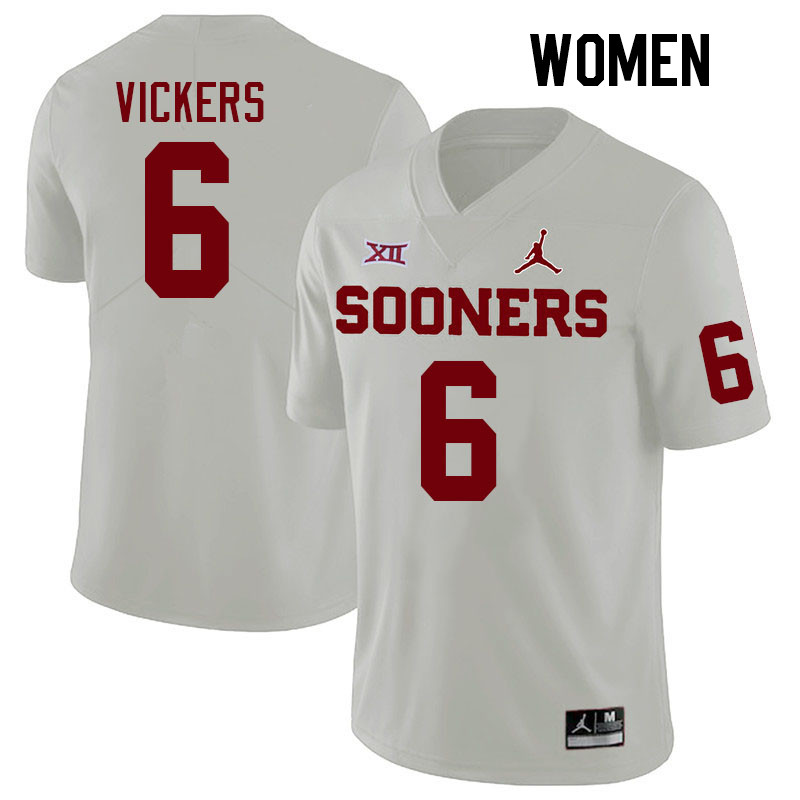 Women #6 Makari Vickers Oklahoma Sooners College Football Jerseys Stitched-White - Click Image to Close